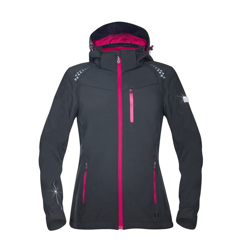 Bunda softshell FLORET dámska, čierna (ružové zipsy)